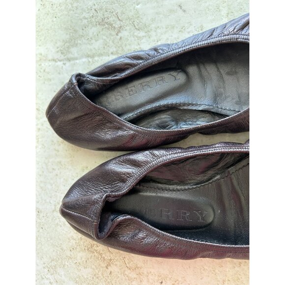 Burberry Womens Leather Ballet Flats With Gold Logo Buckle Brown Size 37 - Picture 7 of 11